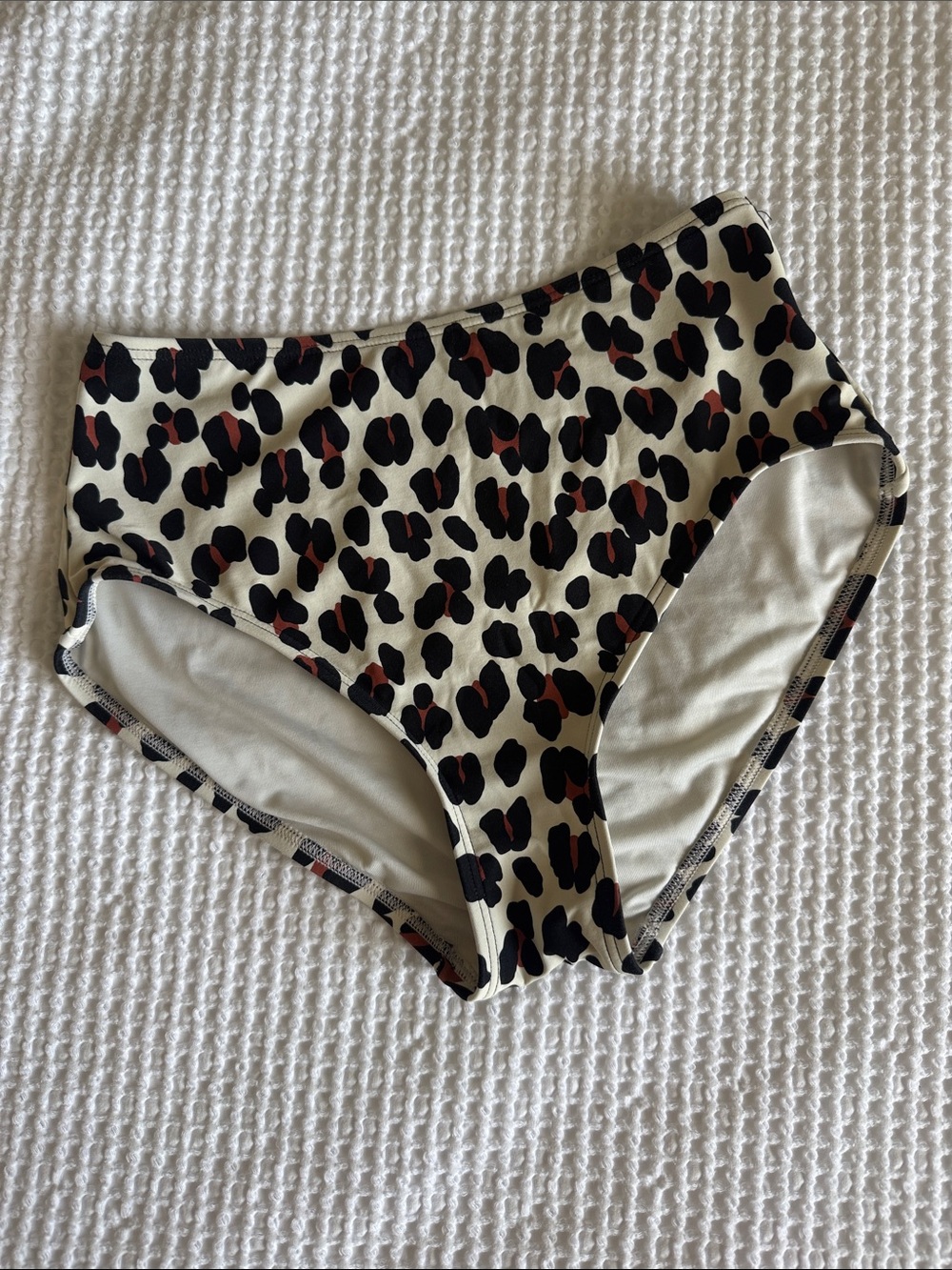 Women’s S | Kate Spade High-Waist Leopard Bikini Bottoms - Ivory, Black & Rust